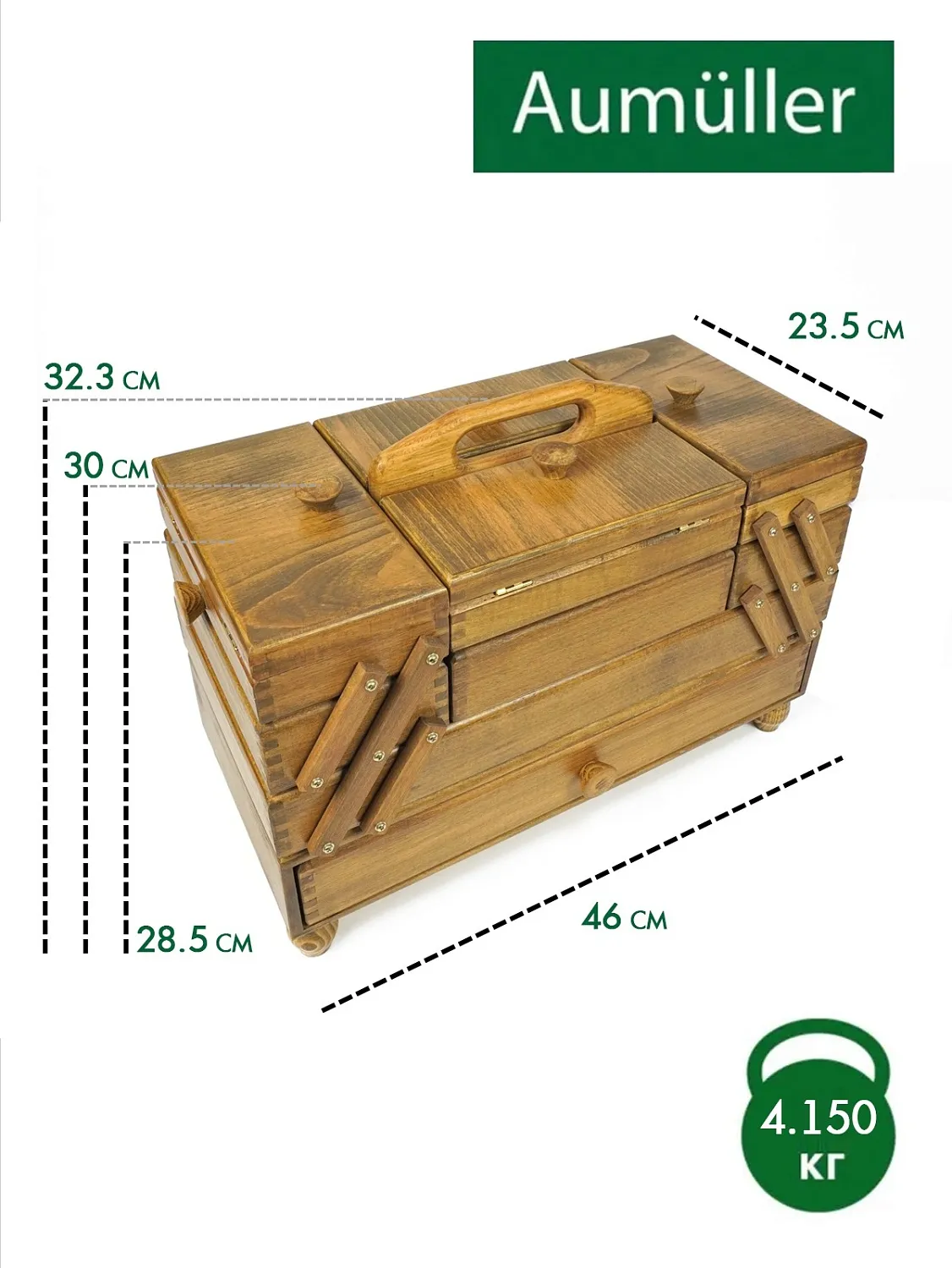 Шкатулка для рукоделия, бук, 4 этажа, коричневый, 31/208/2