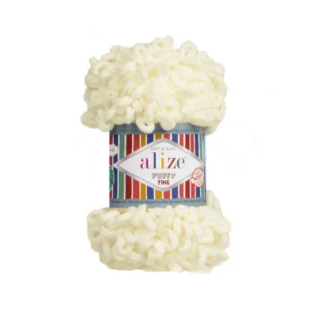 Пряжа для вязания Ализе Puffy Fine (100% микрополиэстер) 5х100г/14м (062 св.молочный)