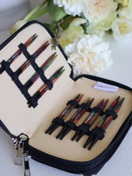 Набор разъемных укороченных спиц, длина 8.5 см  (дерево, многоцветные, ткань)