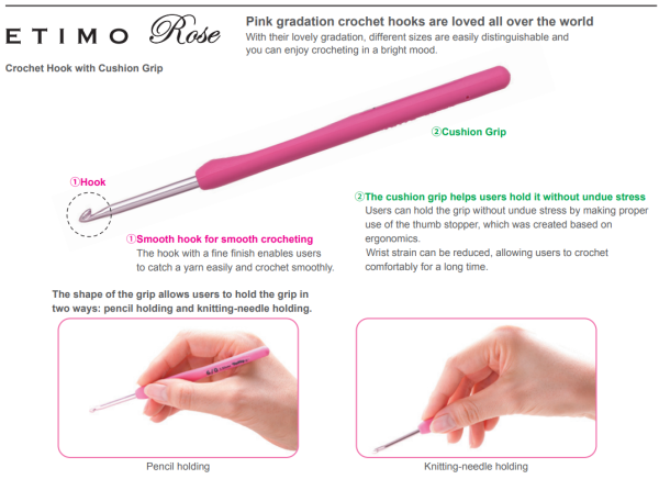 Крючок для вязания с ручкой "ETIMO Rose" 0.9 мм, Tulip, TEL-08e