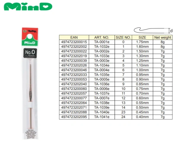 Крючок для вязания "MinD" 0.85 мм, Tulip, TA-1036e