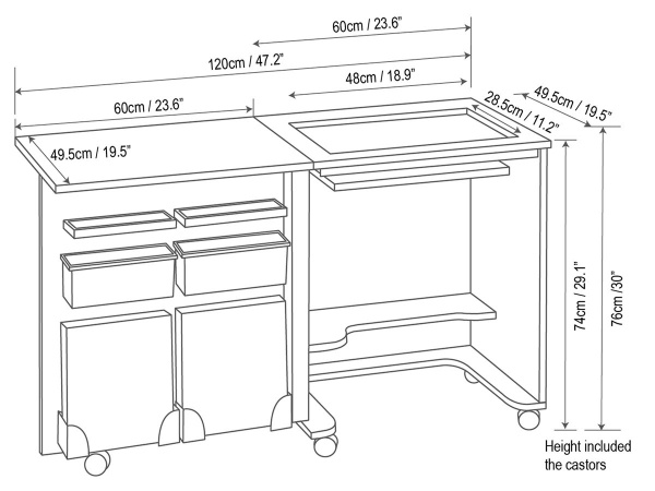 Стол раскладной для швейной машины COMPACT, серый дуб. Арт TLM.C-G001