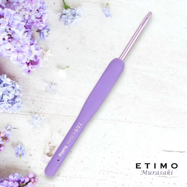 Крючок для вязания с ручкой "ETIMO Murasaki" 4,5мм, алюминий/пластик, фиолетовый, Tulip, TEM-075e