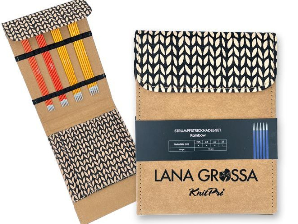 Набор чулочных спиц, 15 см, малый (алюминий, Rainbow, кожзам), цвет БЕЖЕВЫЙ