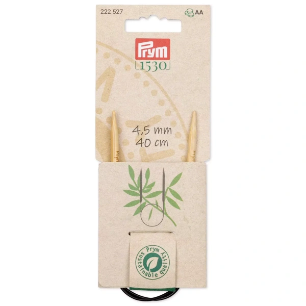 Серия "Prym 1530" - Спицы круговые укороченные бамбук, натуральный, Prym, 222 (4.5мм/40см)