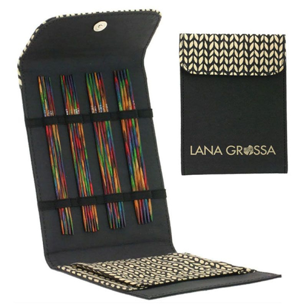 Набор чулочных спиц Lana Grossa, 15 см, малый (дерево многоцветное, ткань), цвет Чёрный